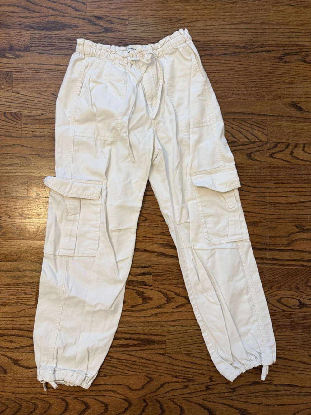 Abercrombie & Fitch White Drawstring Cargo Pants